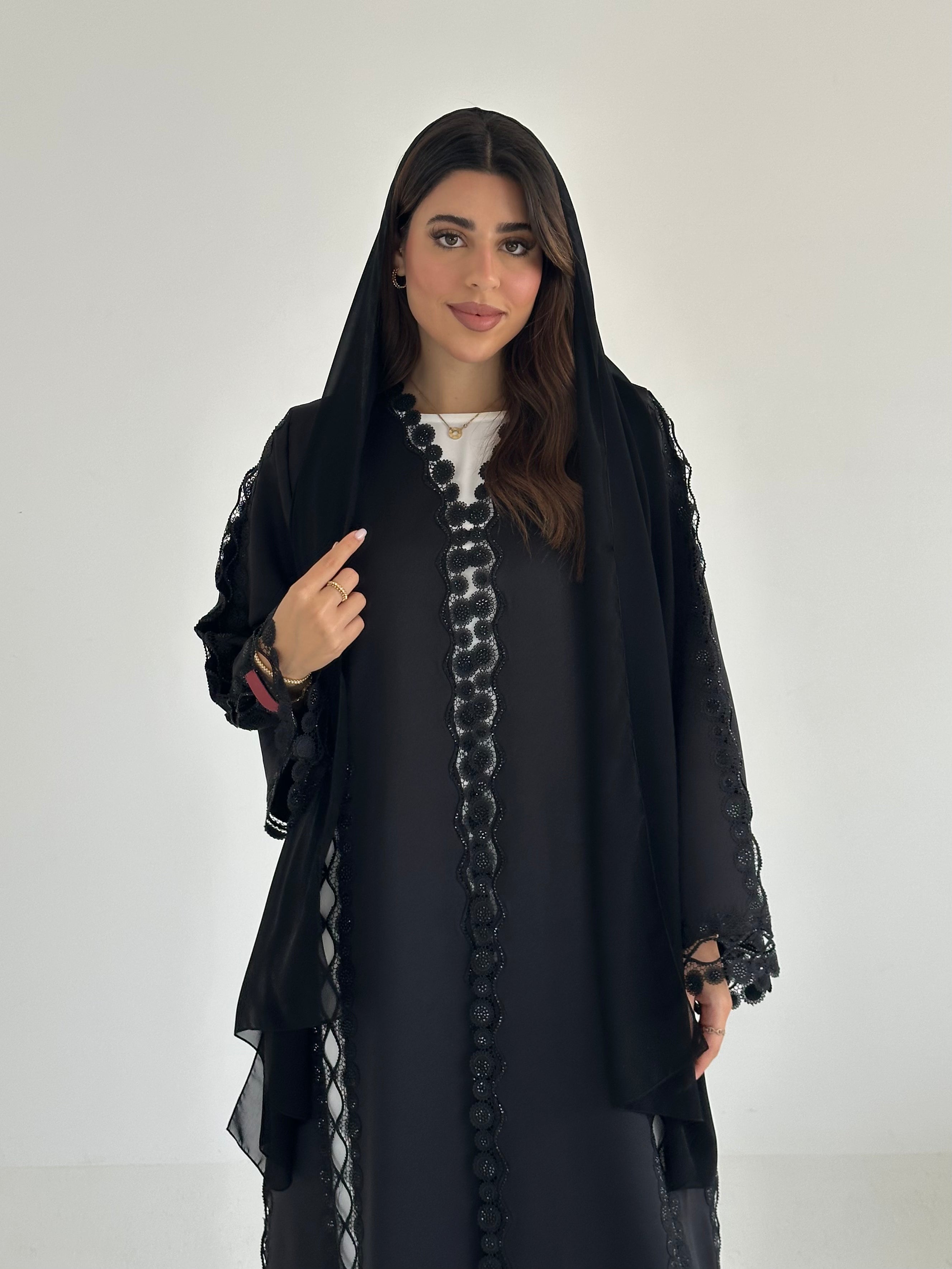 C 2491 Black Crystal Lace Abaya