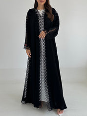 C 2492 Black Crystal Lace Abaya