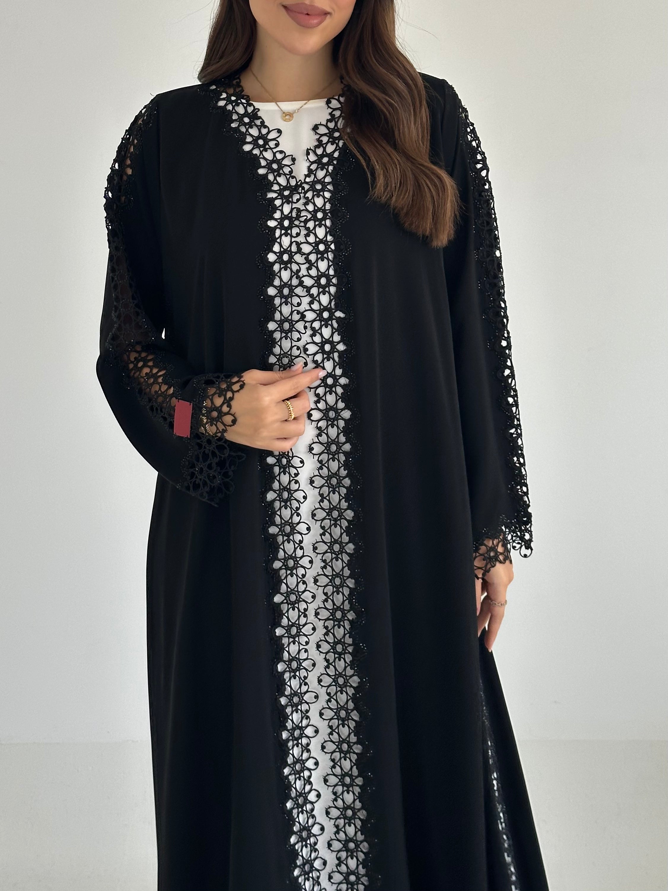 C 2492 Black Crystal Lace Abaya