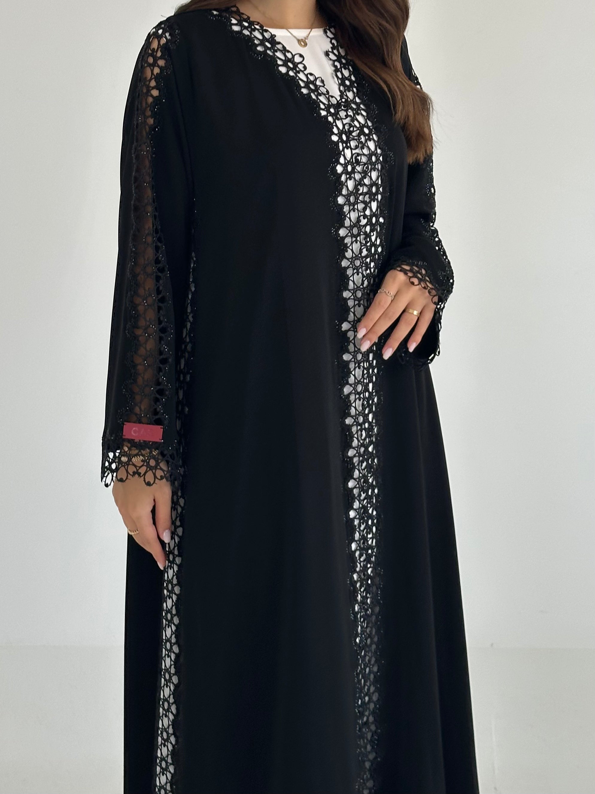 C 2492 Black Crystal Lace Abaya