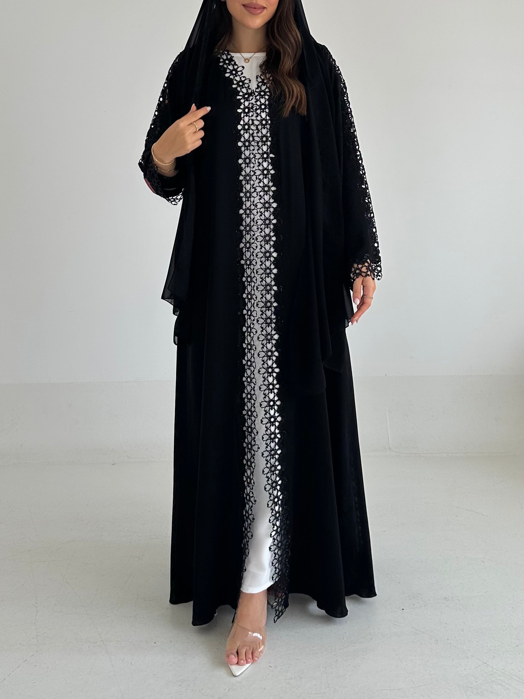 C 2492 Black Crystal Lace Abaya