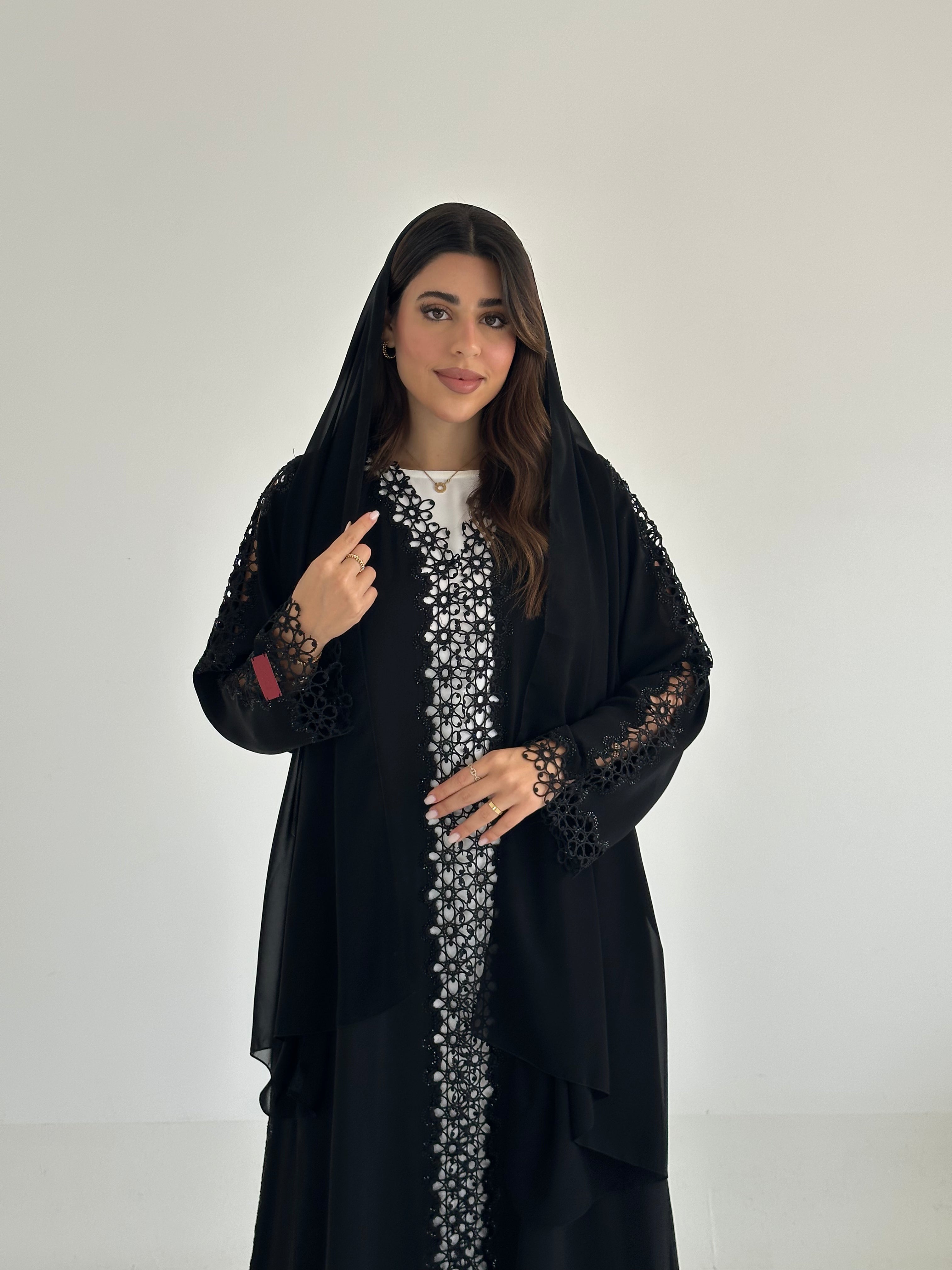 C 2492 Black Crystal Lace Abaya
