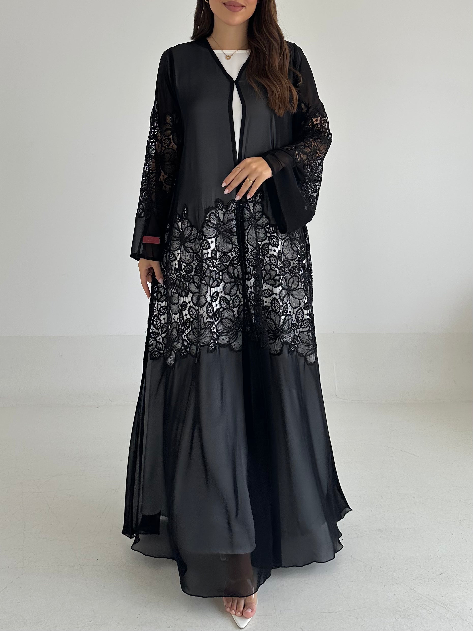 C 2494 Black Crystal Lace Abaya