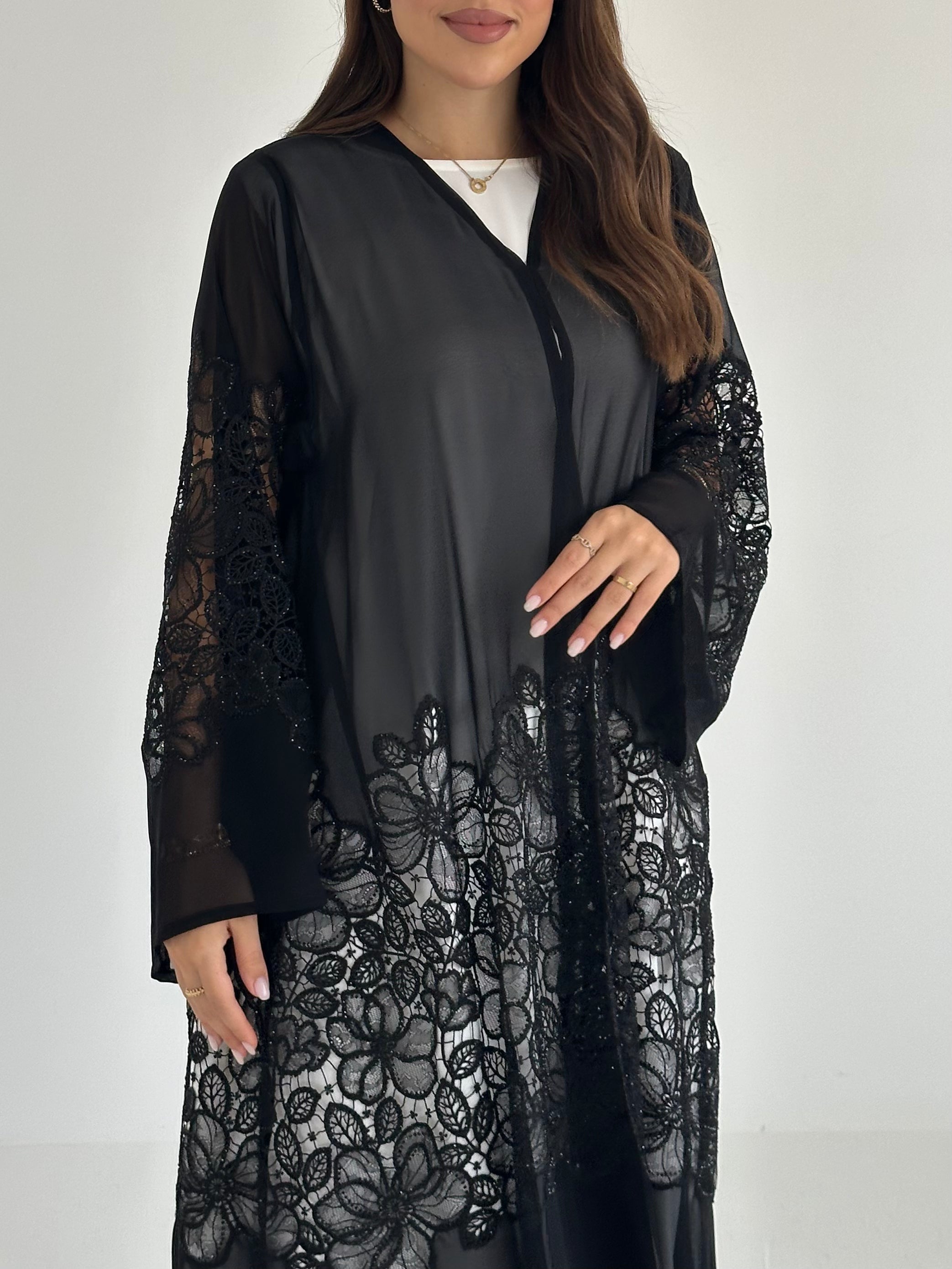 C 2494 Black Crystal Lace Abaya