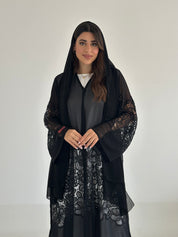C 2494 Black Crystal Lace Abaya