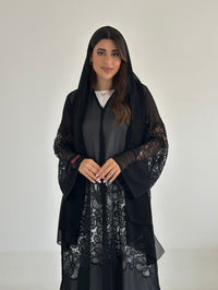 C 2494 Black Crystal Lace Abaya - XS / 50