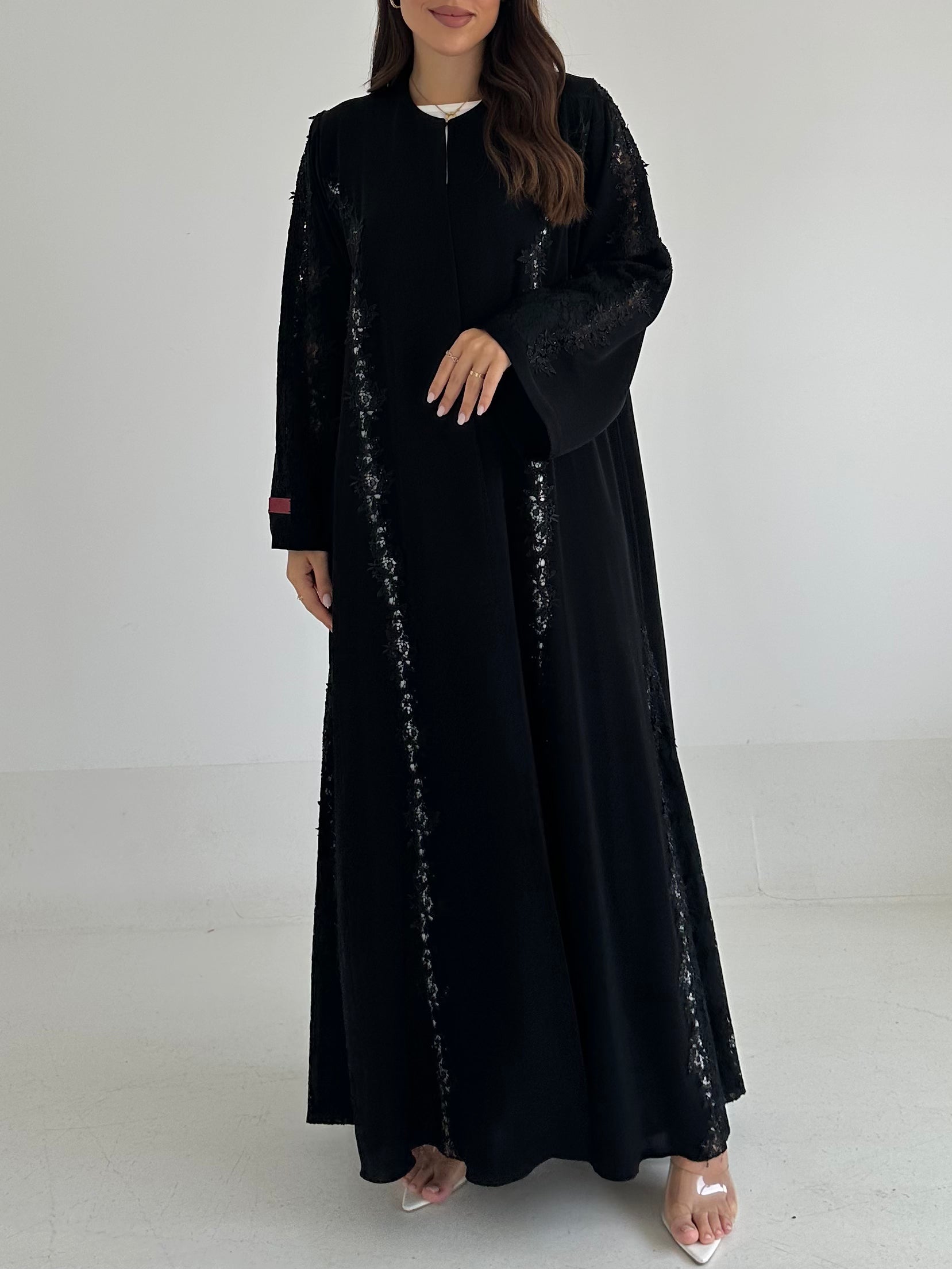 C 2496 Black Crystal Lace Abaya