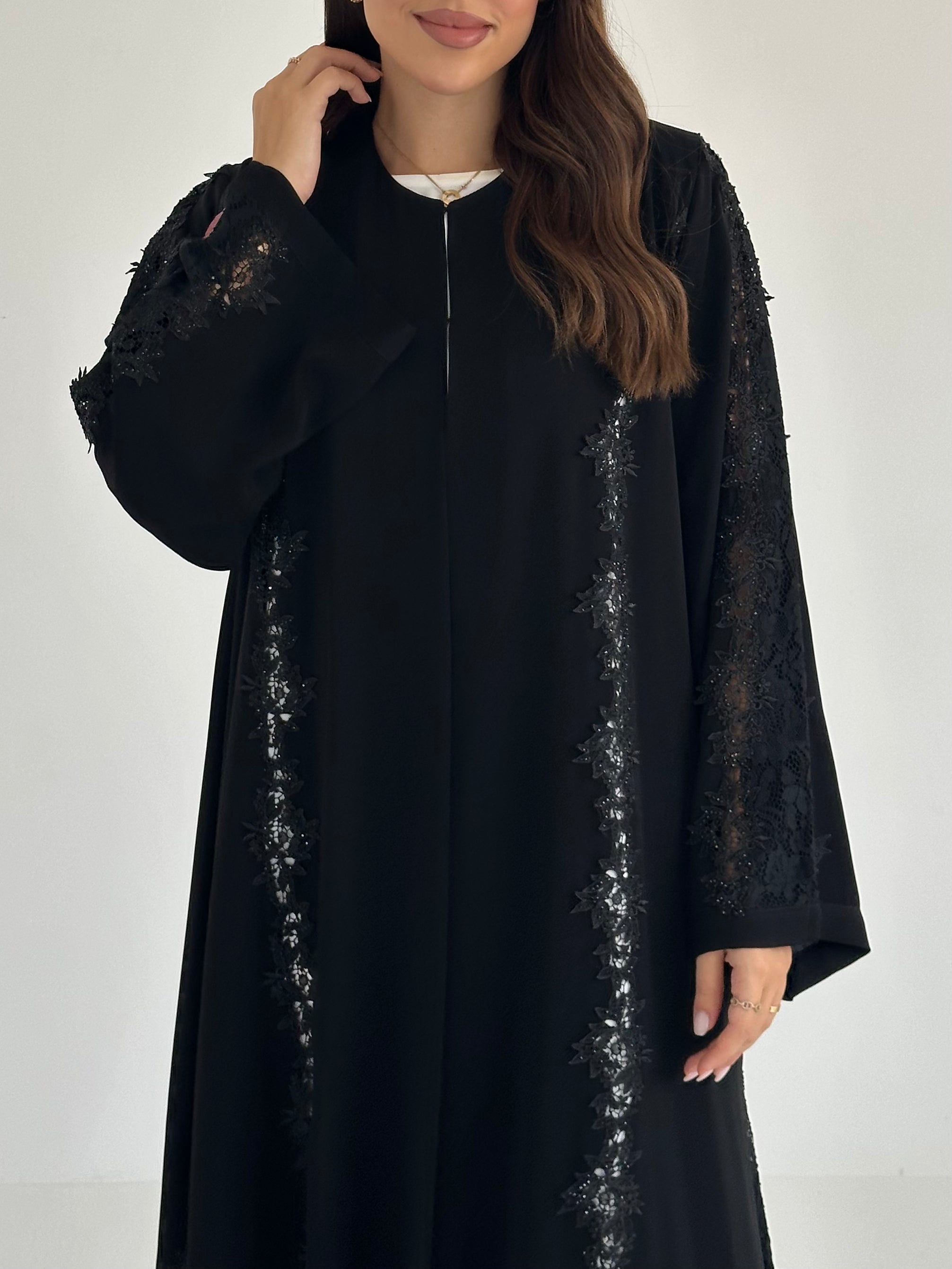 C 2496 Black Crystal Lace Abaya