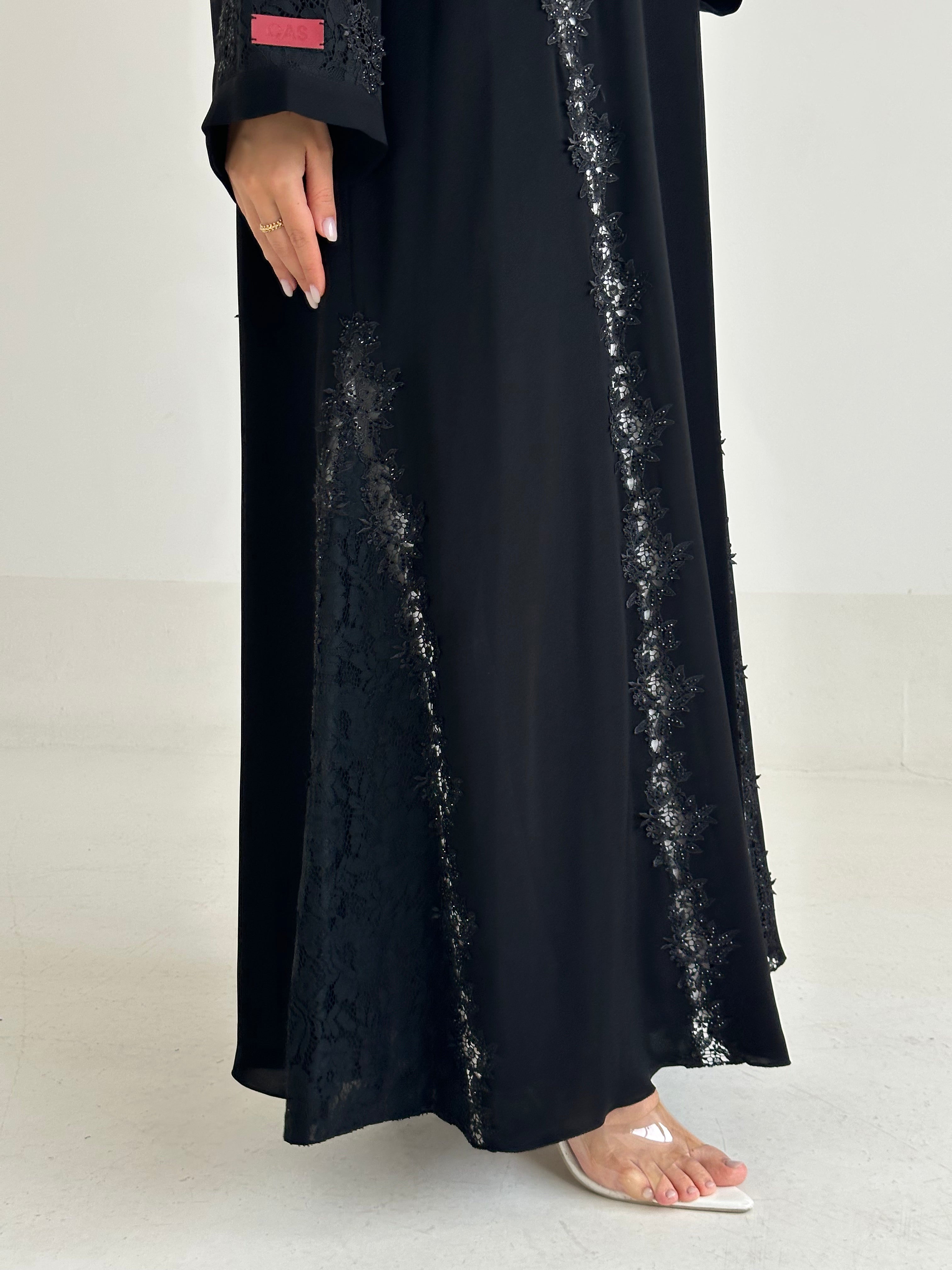 C 2496 Black Crystal Lace Abaya