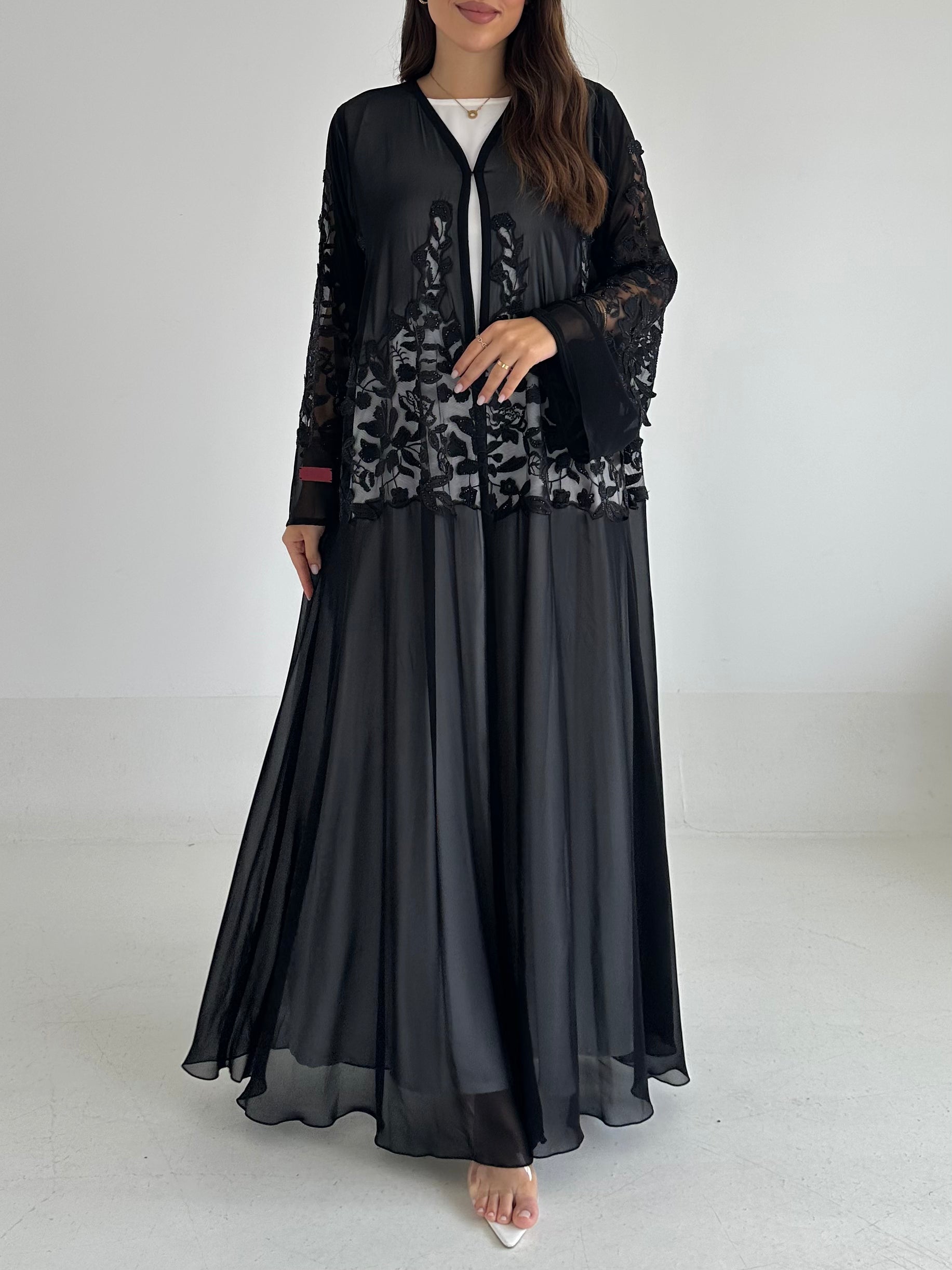C 2497 Black Dantel Abaya