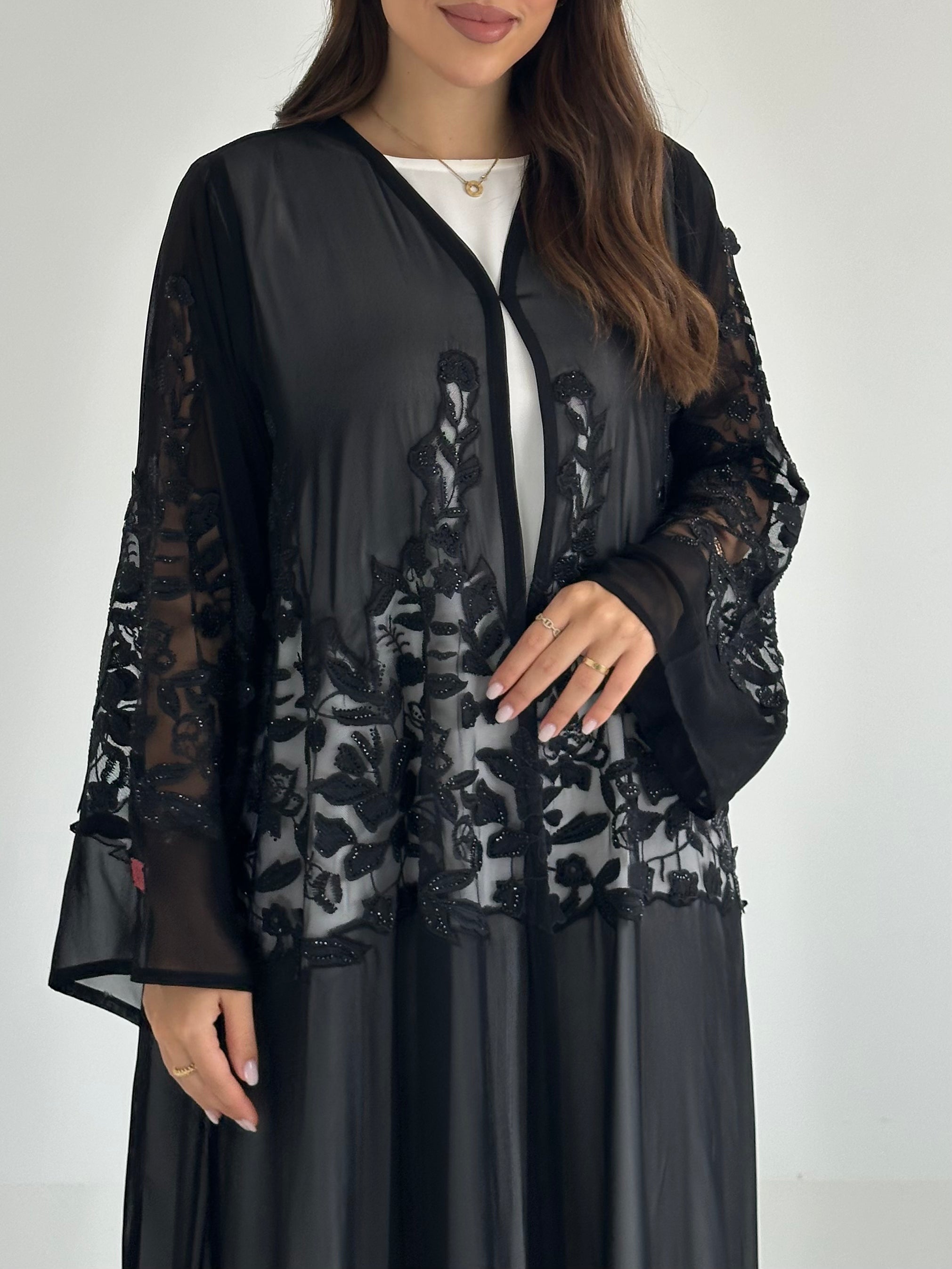 C 2497 Black Dantel Abaya