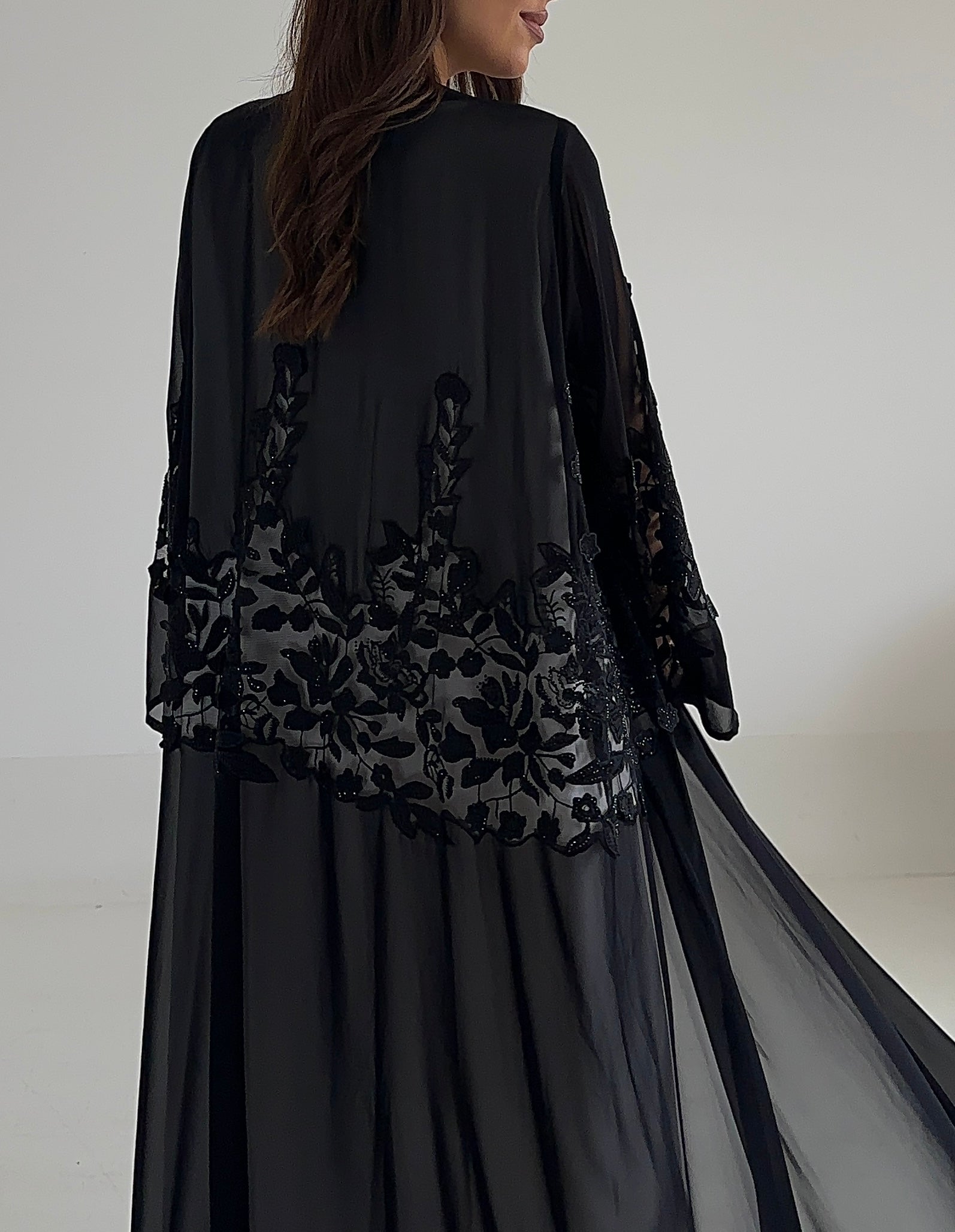 C 2497 Black Dantel Abaya