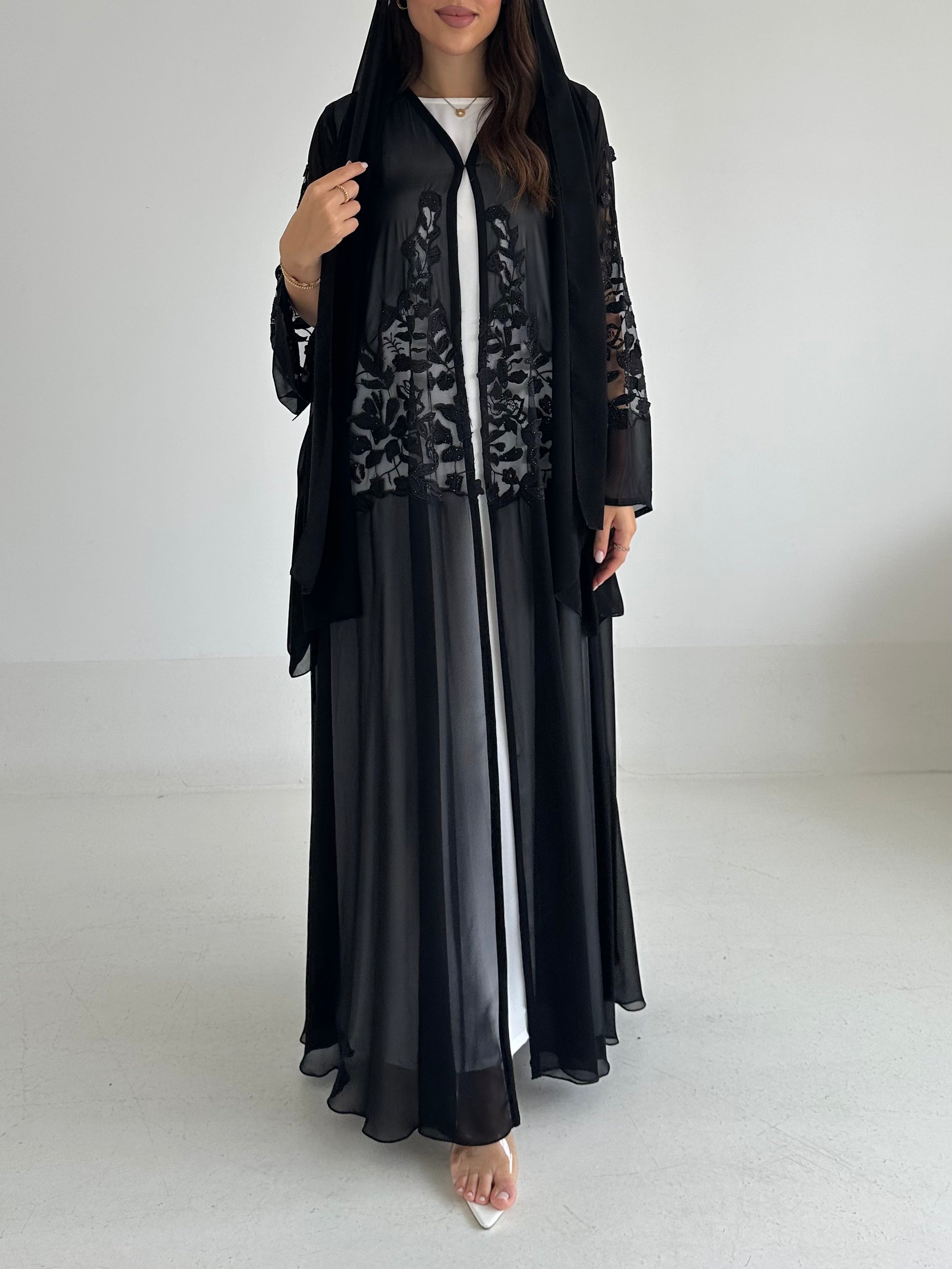 C 2497 Black Dantel Abaya