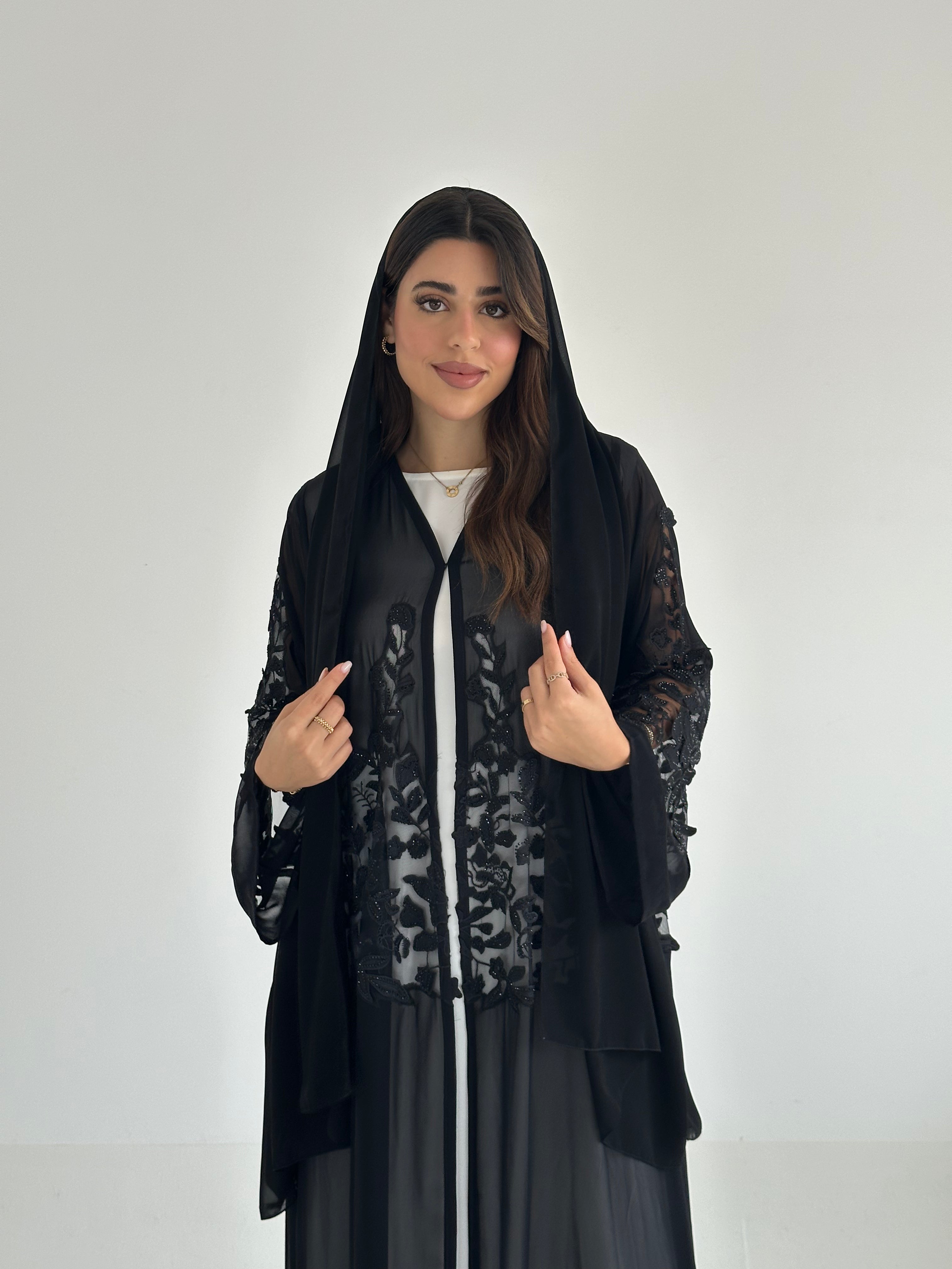 C 2497 Black Dantel Abaya