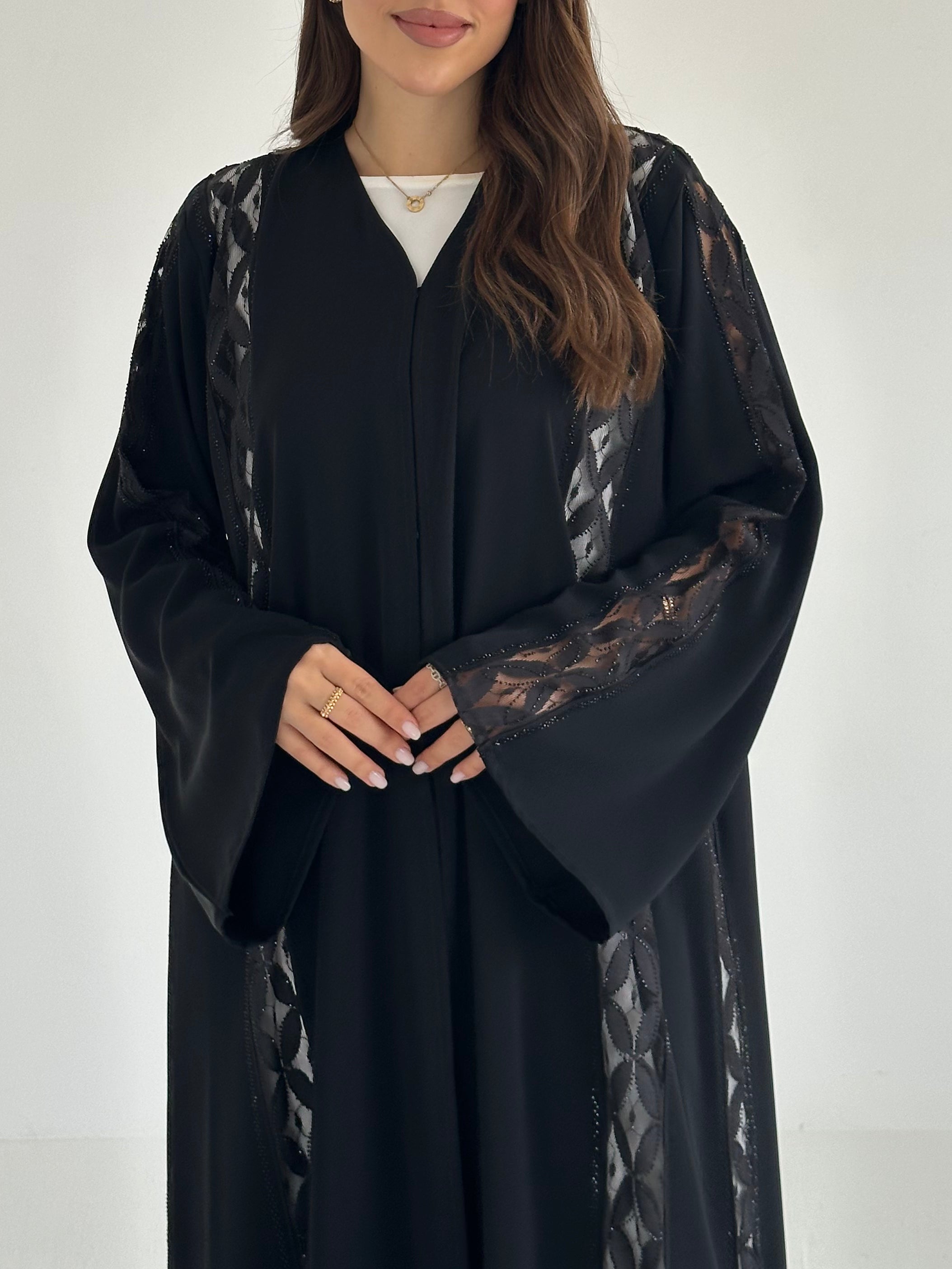 C 2498 Black Crystal Lace Abaya
