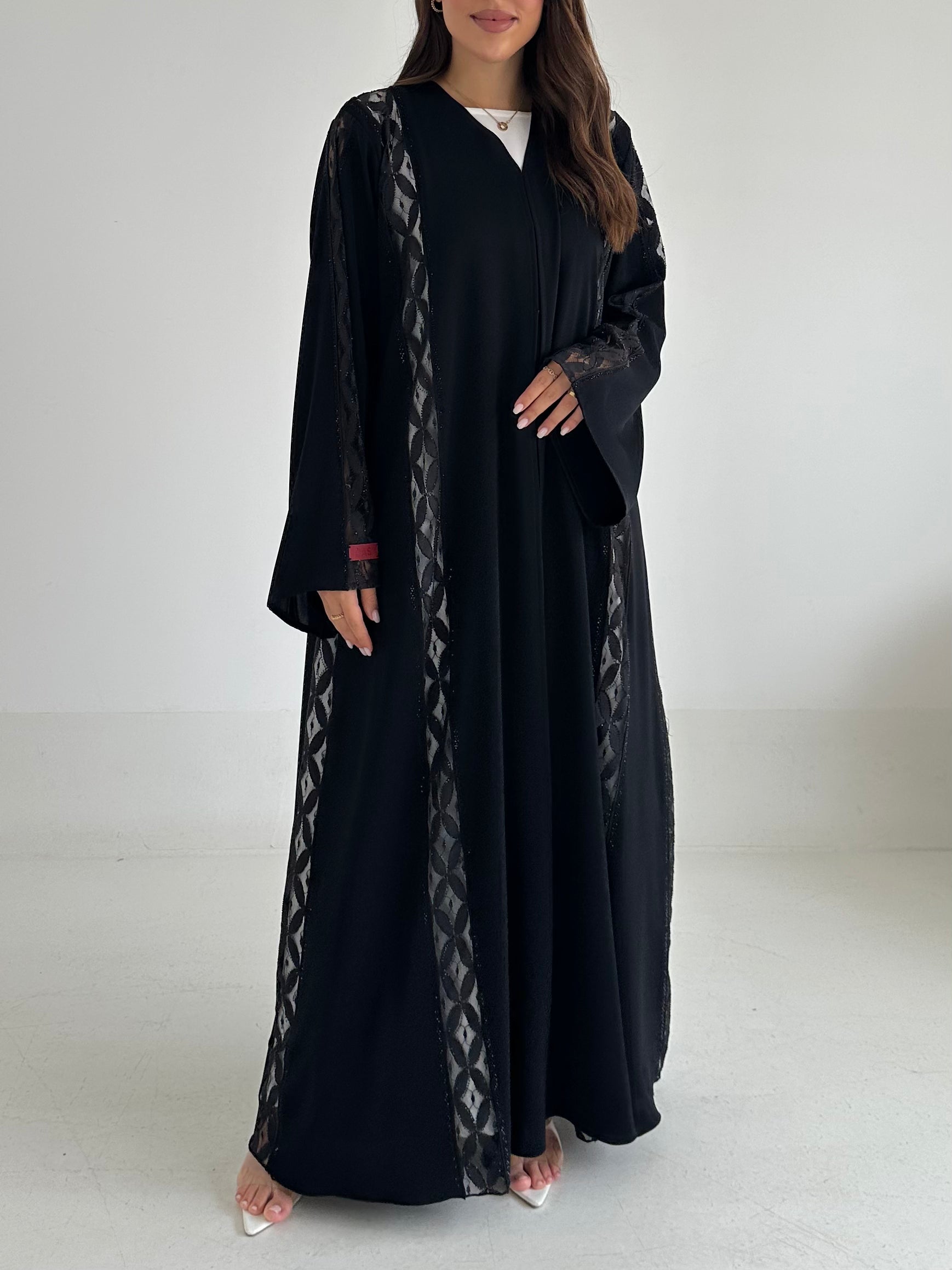 C 2498 Black Crystal Lace Abaya