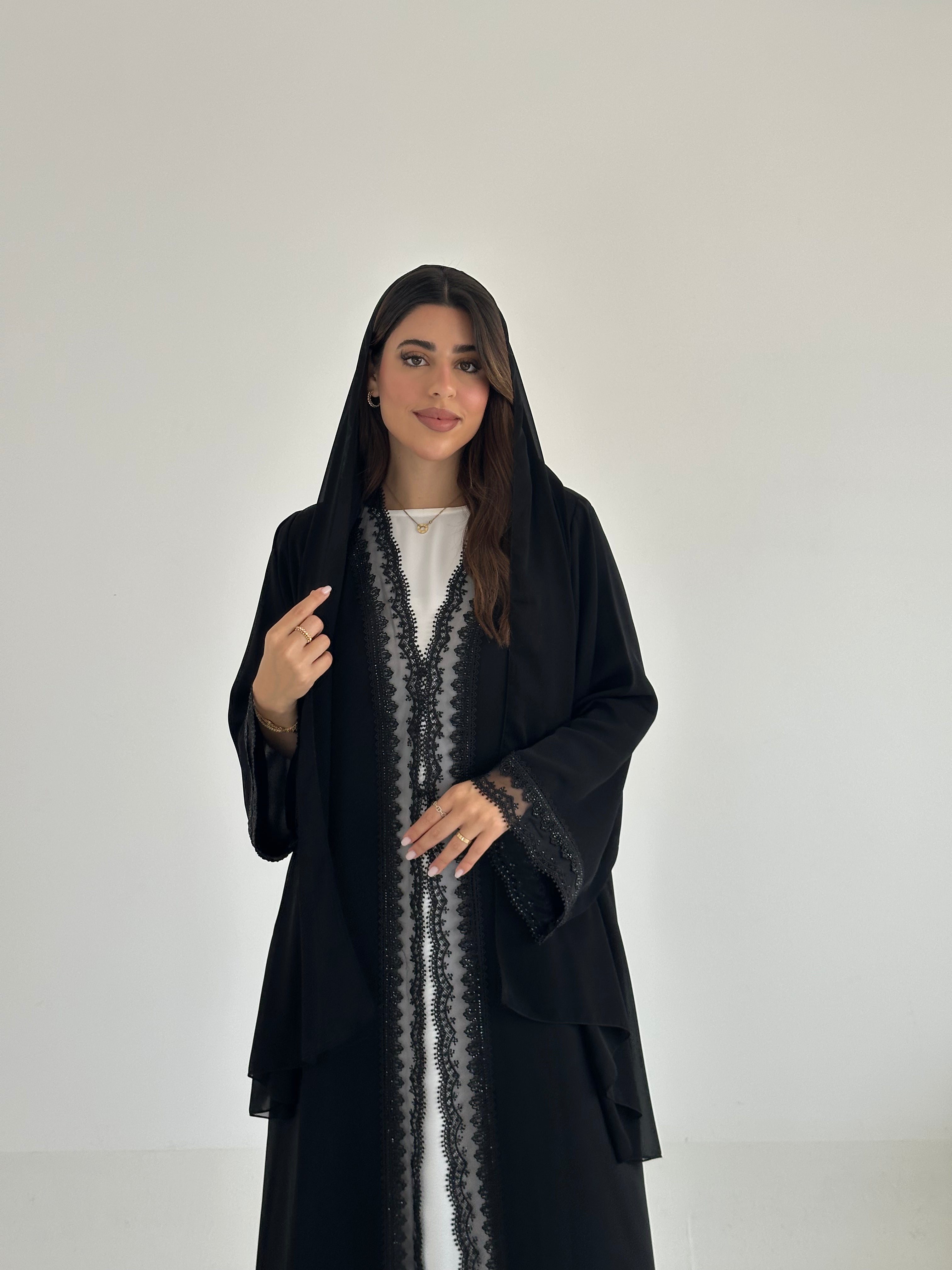 C 2499 Black Lace Abaya