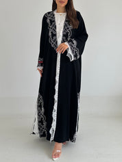 C 2500 Black White Lace Abaya