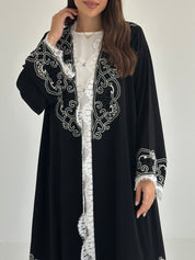 C 2500 Black White Lace Abaya