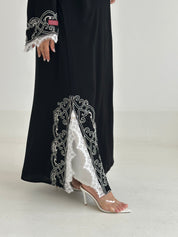 C 2500 Black White Lace Abaya