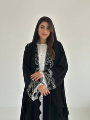 C 2500 Black White Lace Abaya