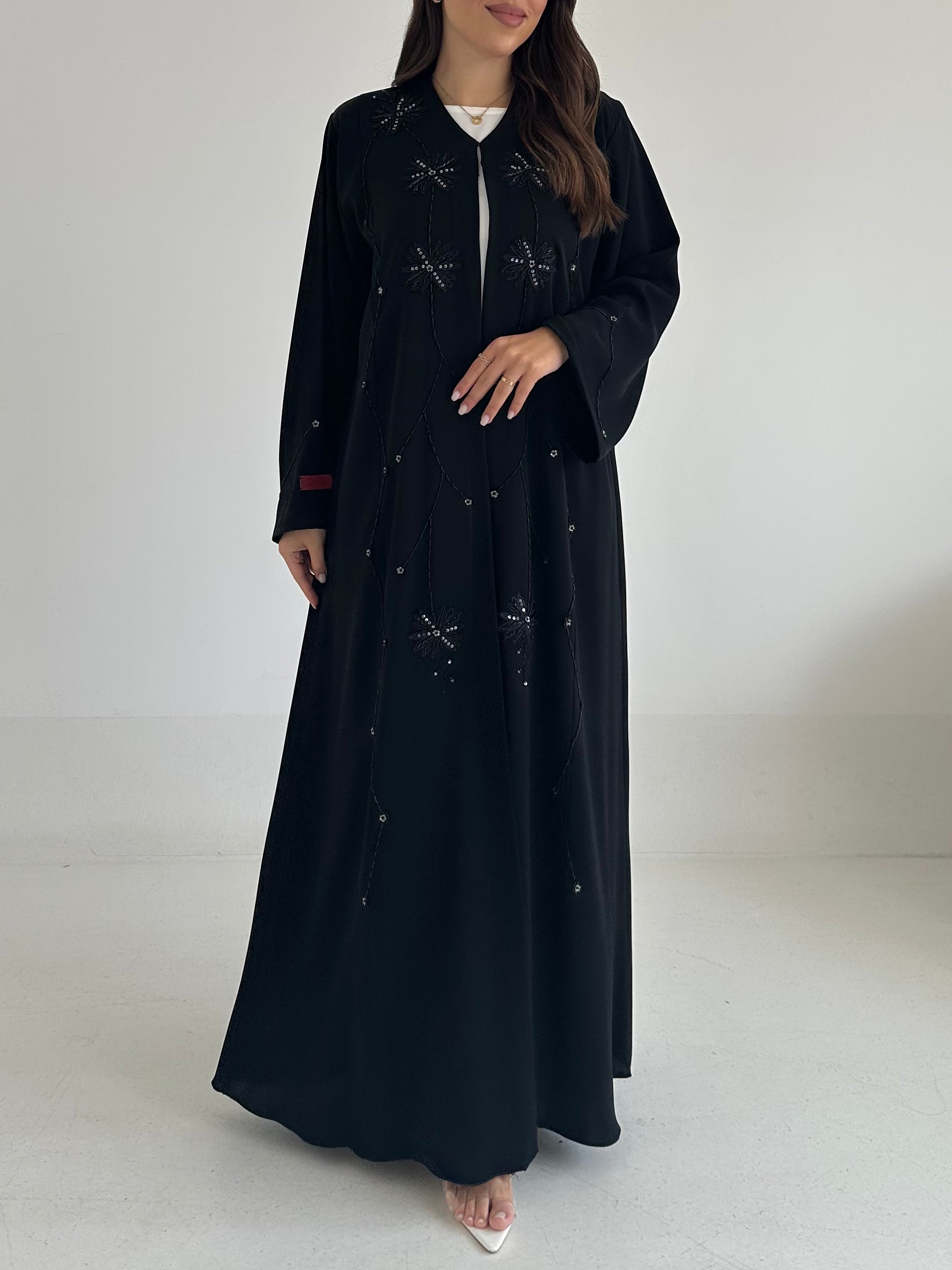 C 2501 Black Floral Beaded Abaya