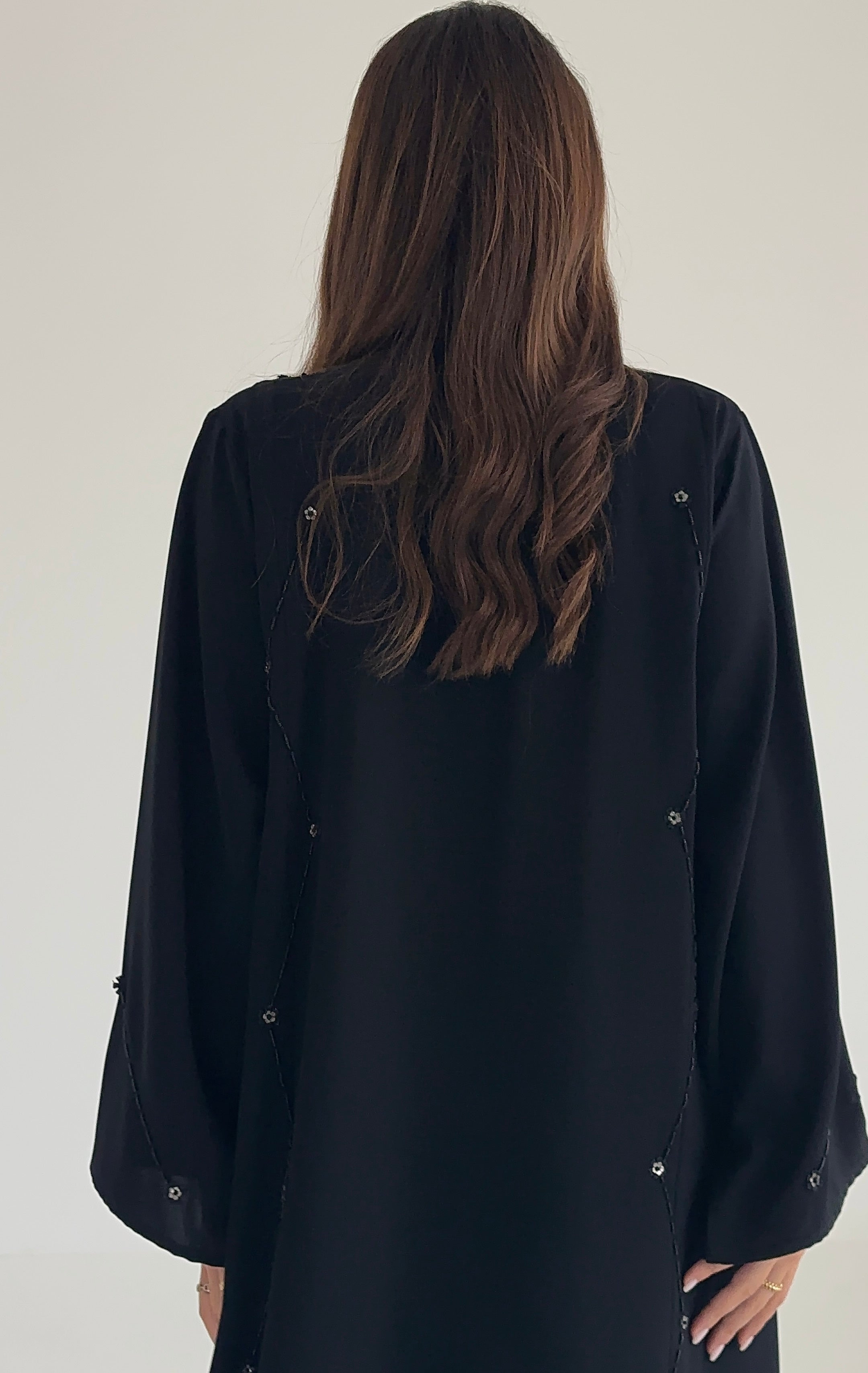 C 2501 Black Floral Beaded Abaya