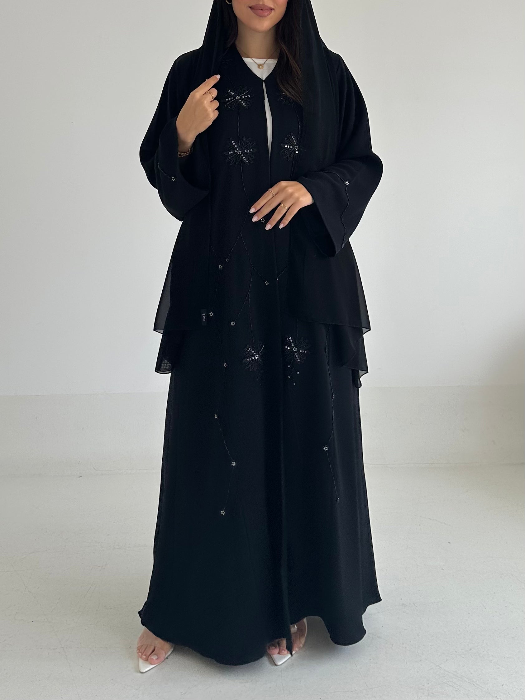 C 2501 Black Floral Beaded Abaya