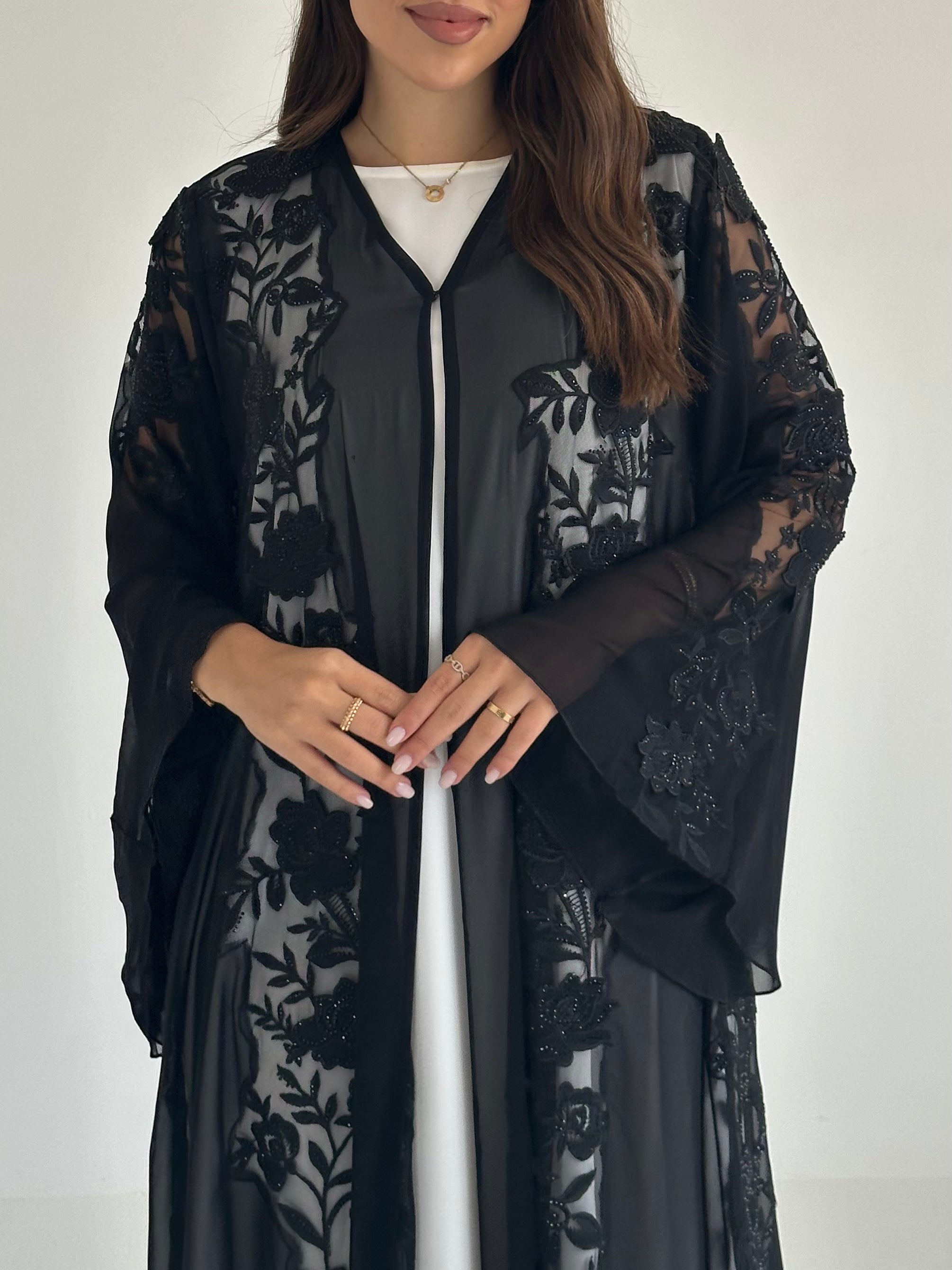 C 2502 Black Dantel Abaya