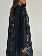 C 2502 Black Dantel Abaya