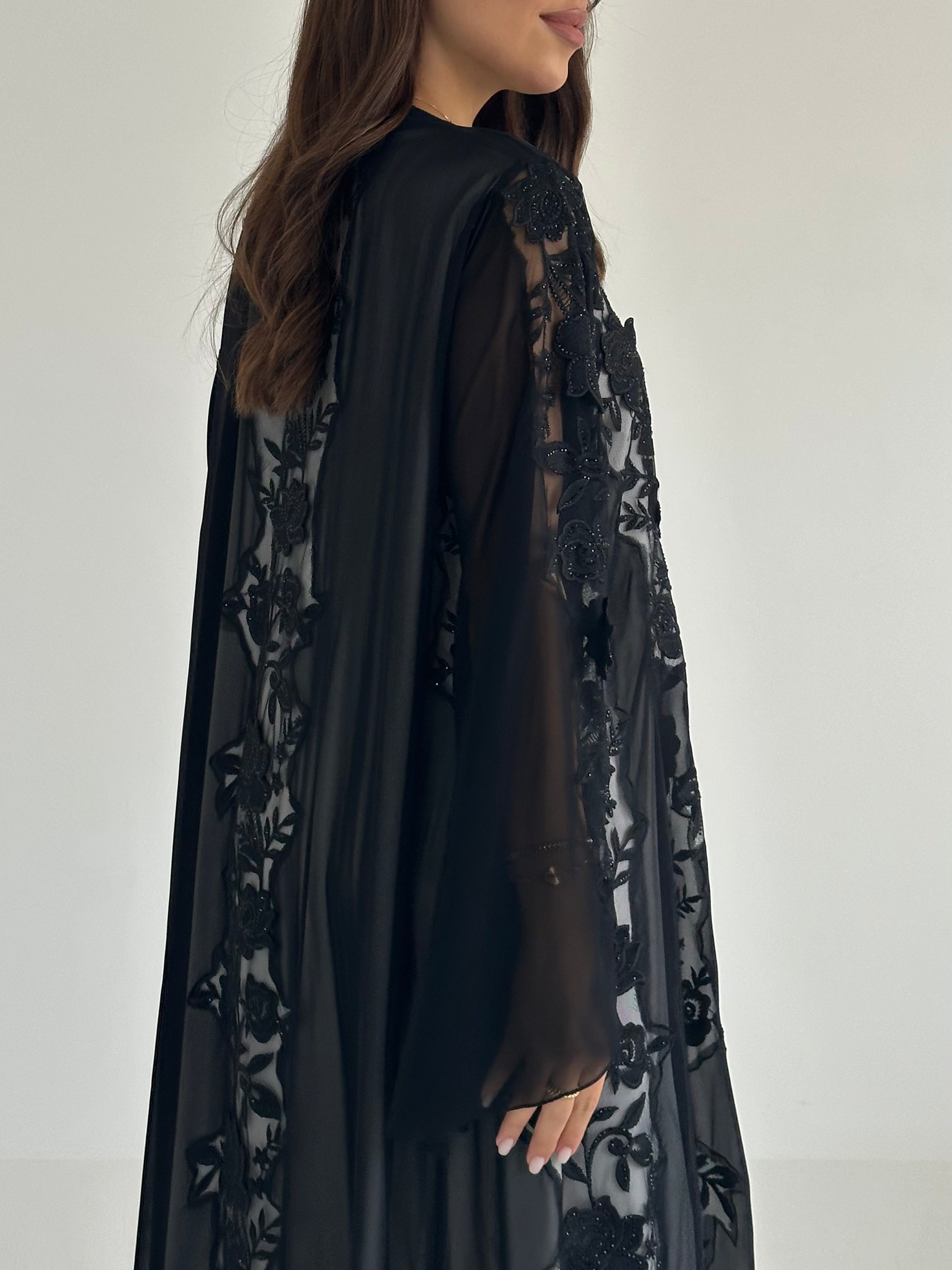 C 2502 Black Dantel Abaya