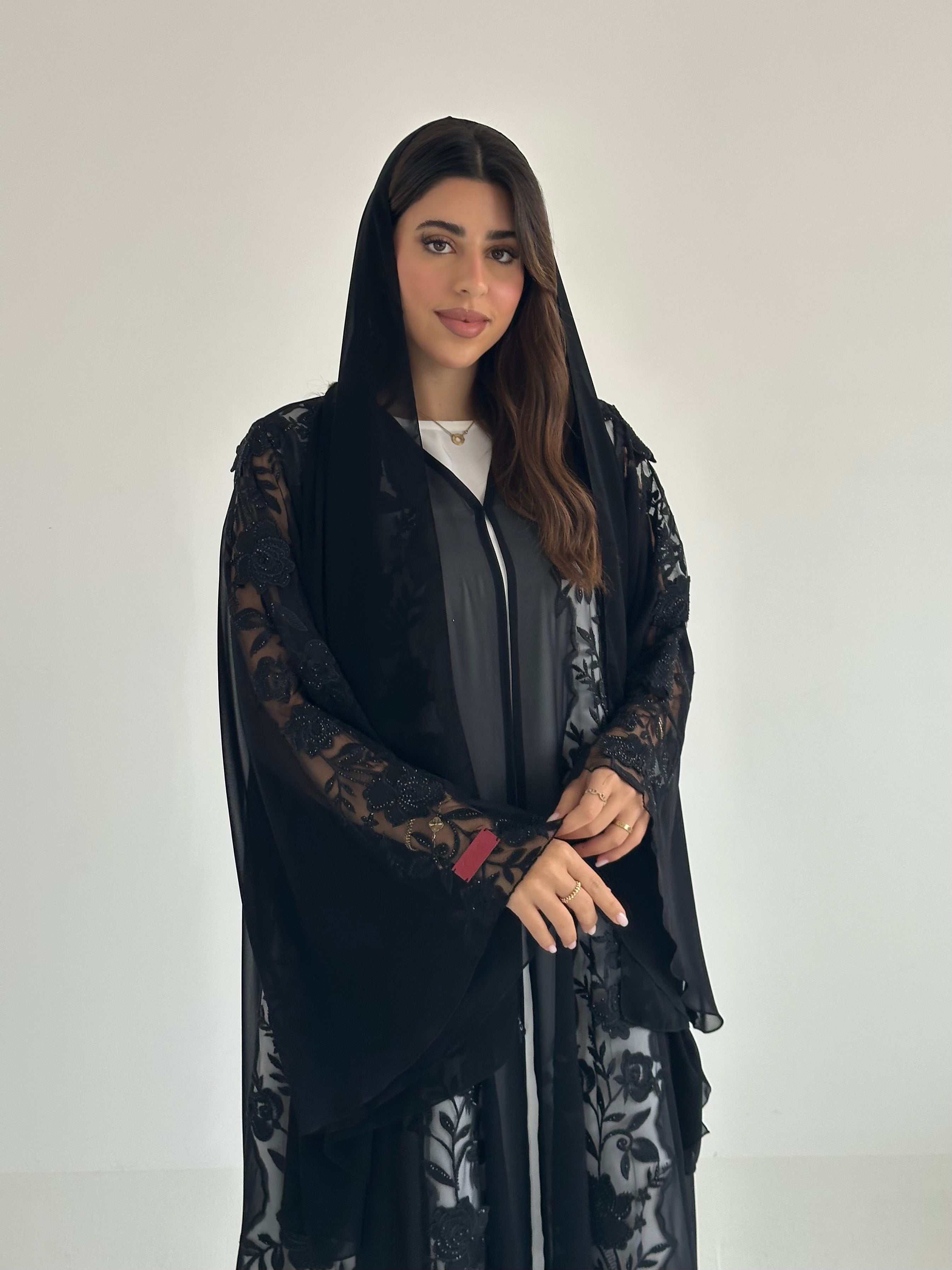 C 2502 Black Dantel Abaya