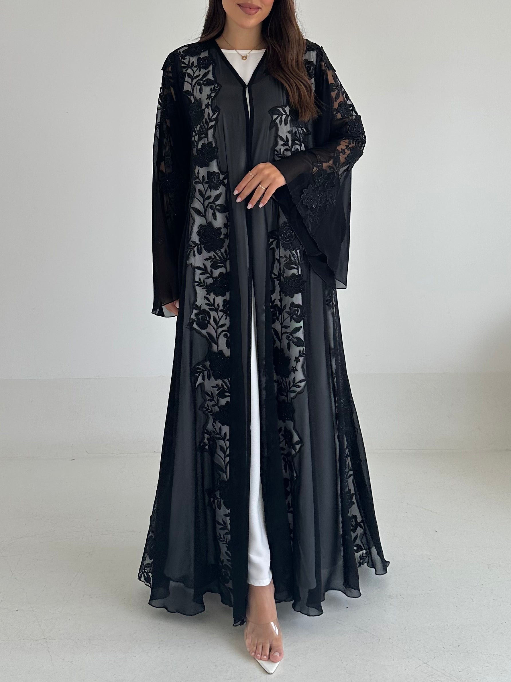 C 2502 Black Dantel Abaya