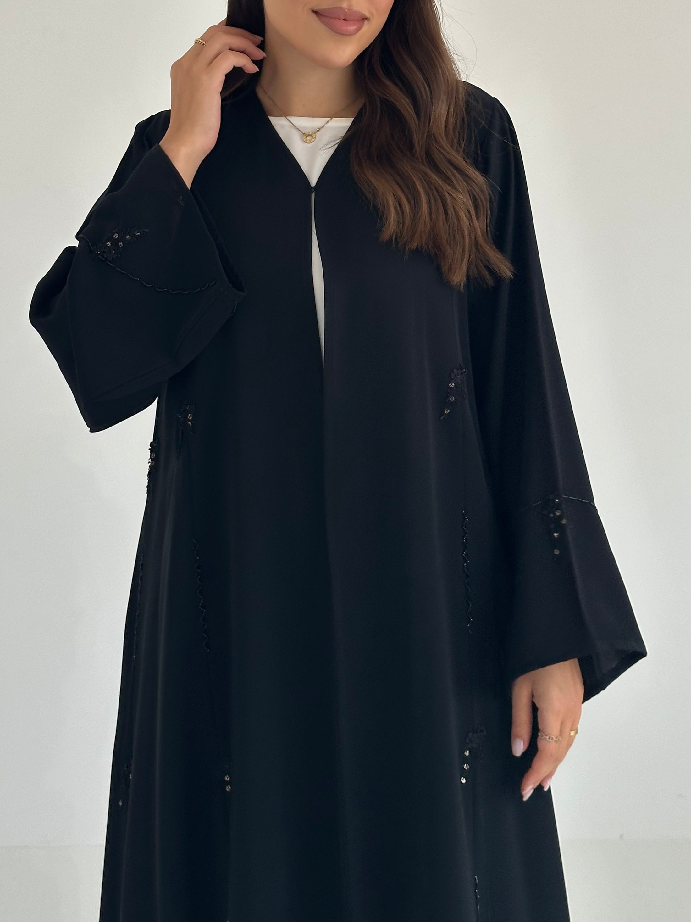 C 2503 Black Floral Beaded Abaya