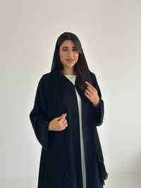 C 2503 Black Floral Beaded Abaya - XS / 50