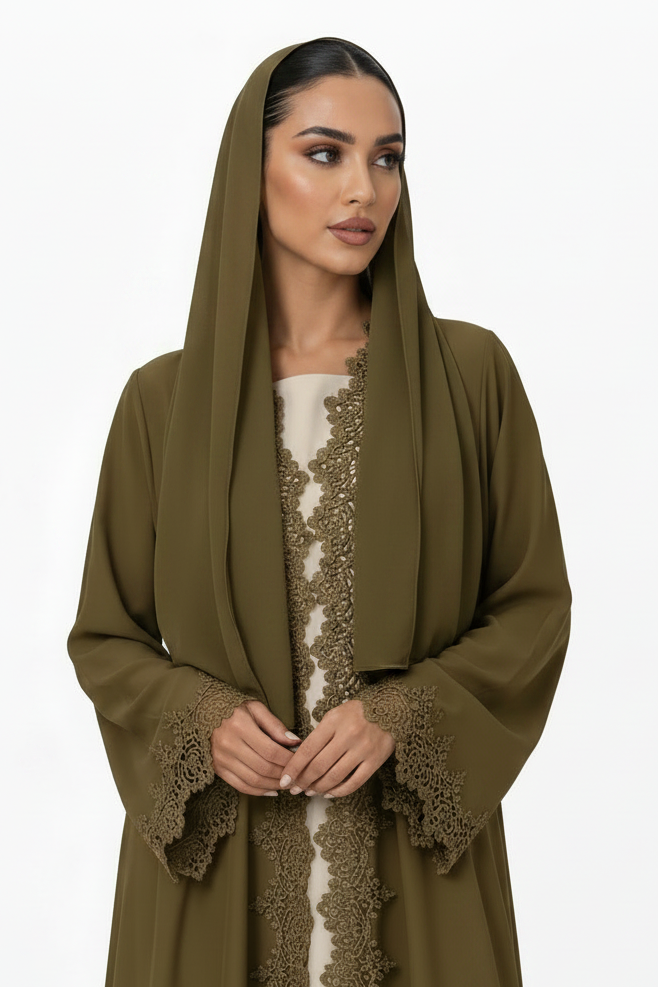 C 2506 Kiwi Mochi Lace Abaya