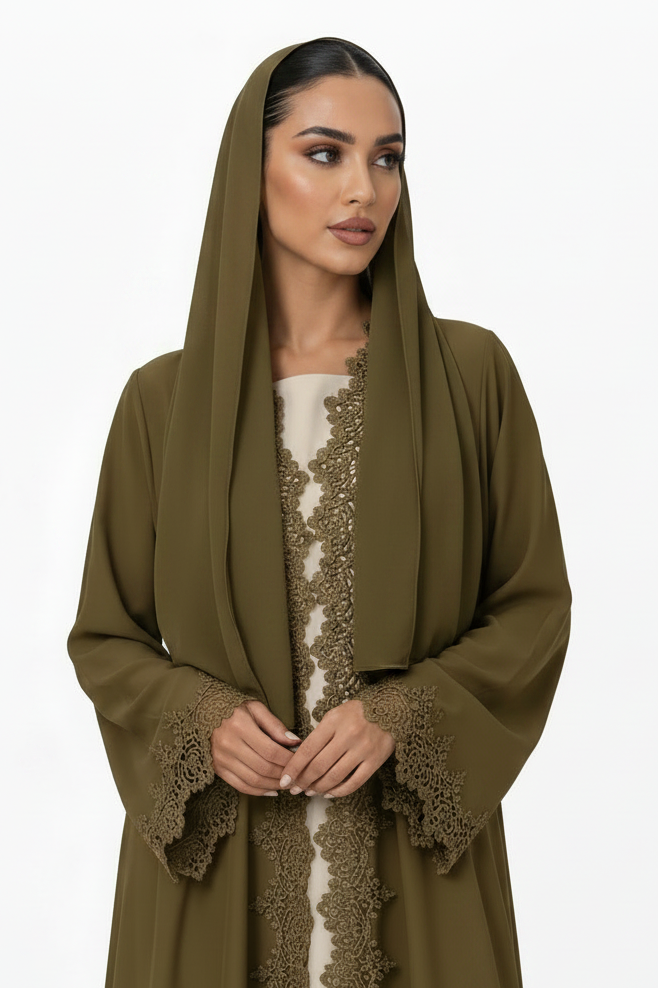 C 2506 Kiwi Mochi Lace Abaya
