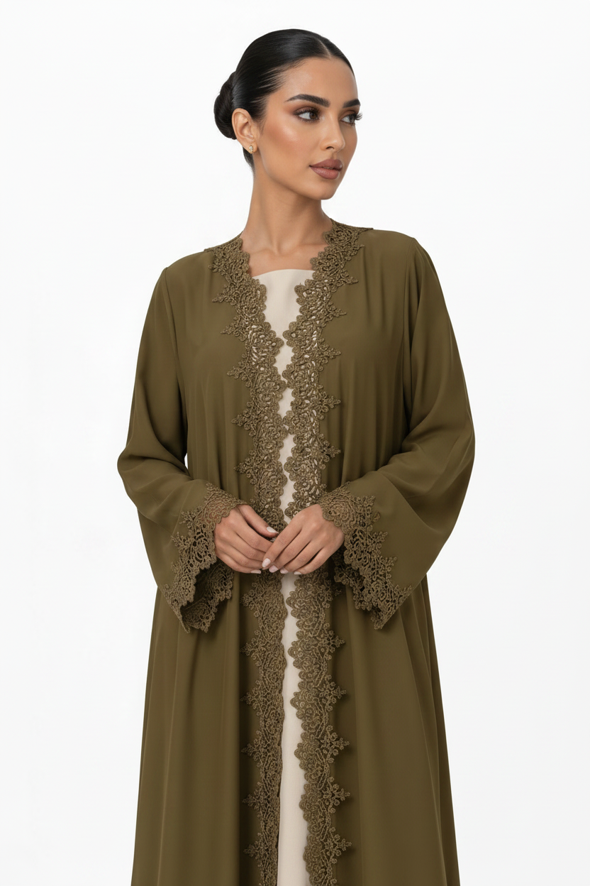 C 2506 Kiwi Mochi Lace Abaya