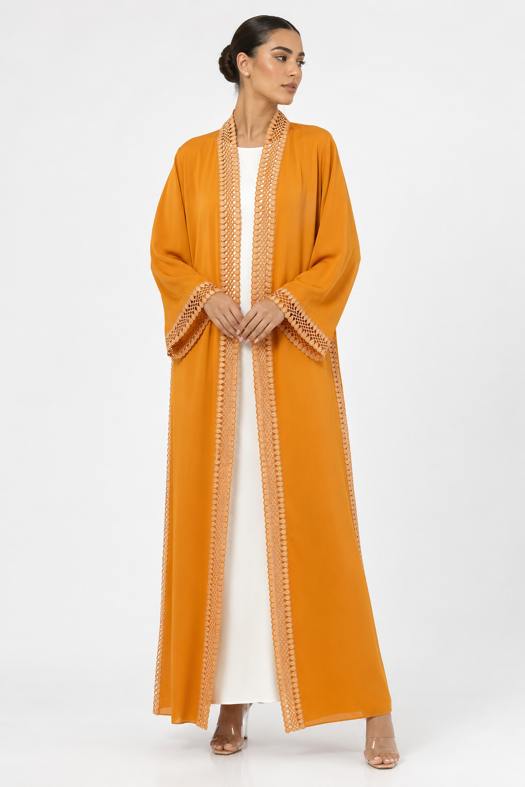 C 2507 Apricot Crema Lace Abaya