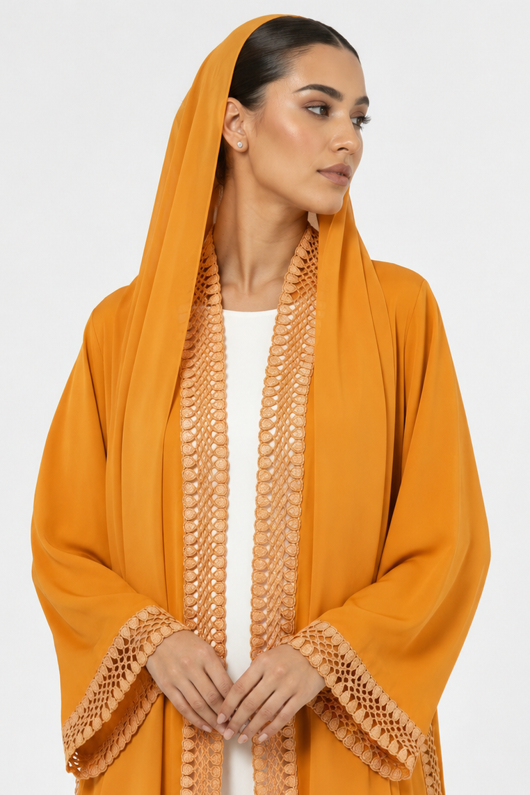 C 2507 Apricot Crema Lace Abaya