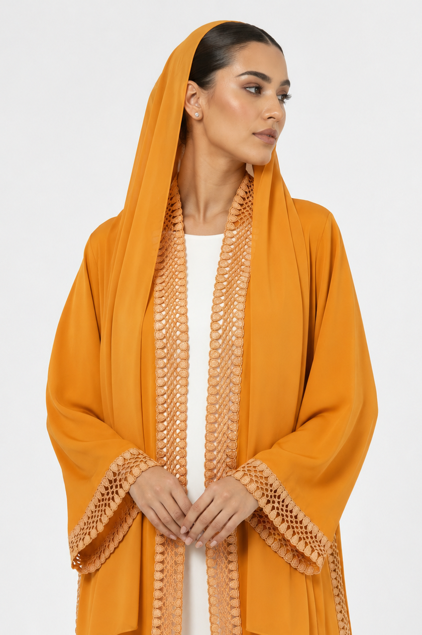 C 2507 Apricot Crema Lace Abaya