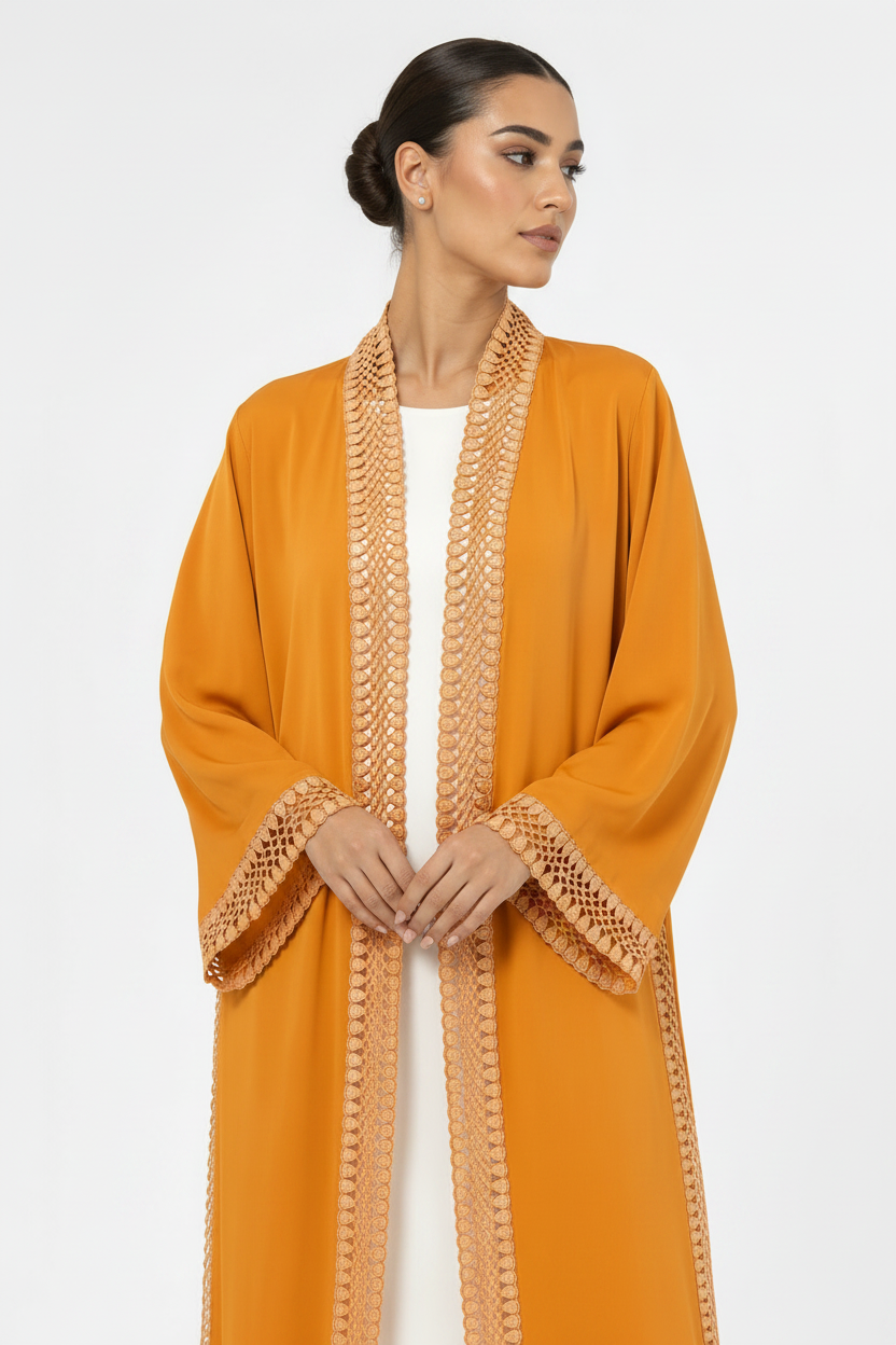 C 2507 Apricot Crema Lace Abaya