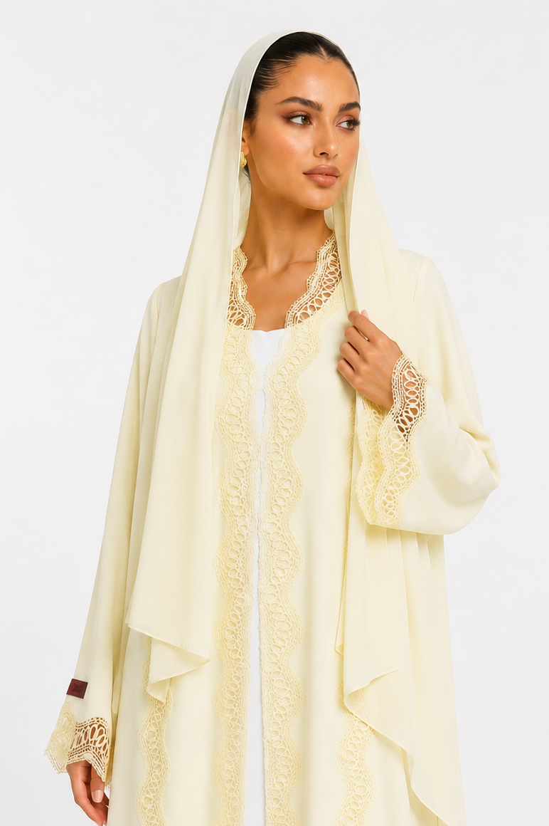 C 2508 Vanilla Fluff Lace Abaya