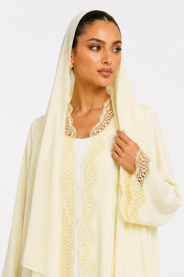 C 2508 Vanilla Fluff Lace Abaya