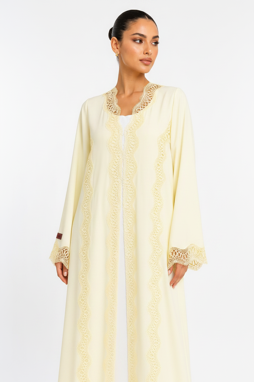 C 2508 Vanilla Fluff Lace Abaya