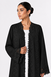 C 2509-02 Black Velvet Embroidered Lace Abaya