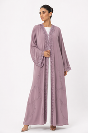 C 2509 Ube Velvet Embroidered Lace Abaya