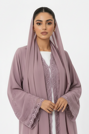 C 2509 Ube Velvet Embroidered Lace Abaya
