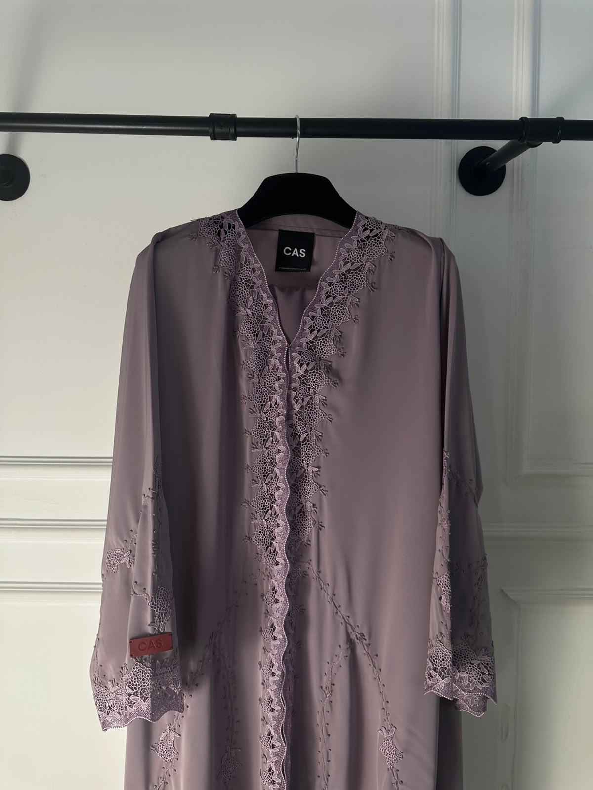 C 2509 Ube Velvet Embroidered Lace Abaya