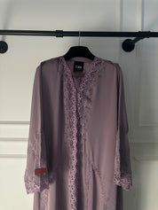 C 2509 Ube Velvet Embroidered Lace Abaya